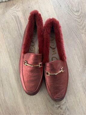 Sam Edelman Metallic Red Faux-Fur Bit Loafers
